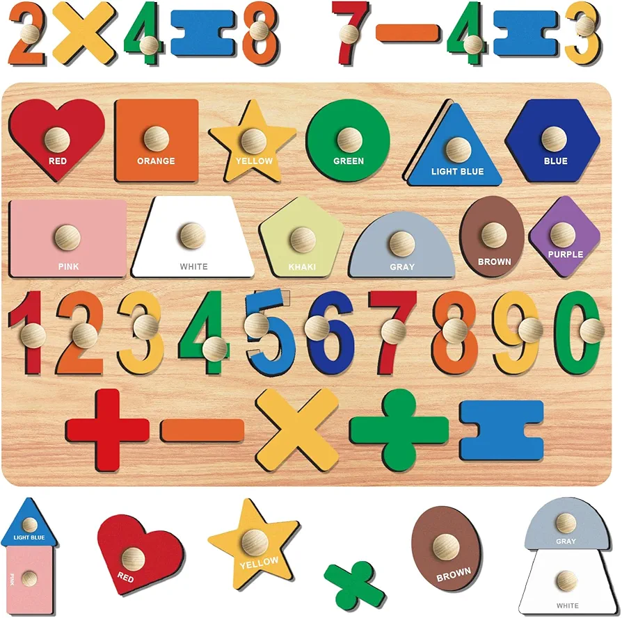 PENDELY Montessori Toys for 1+ Year Old, Shape Number Wooden Puzzles for Toddlers 1-3, Preschool Learning Toys for Toddler, Christmas Birthday Gifts for Toddler Girls & Boys