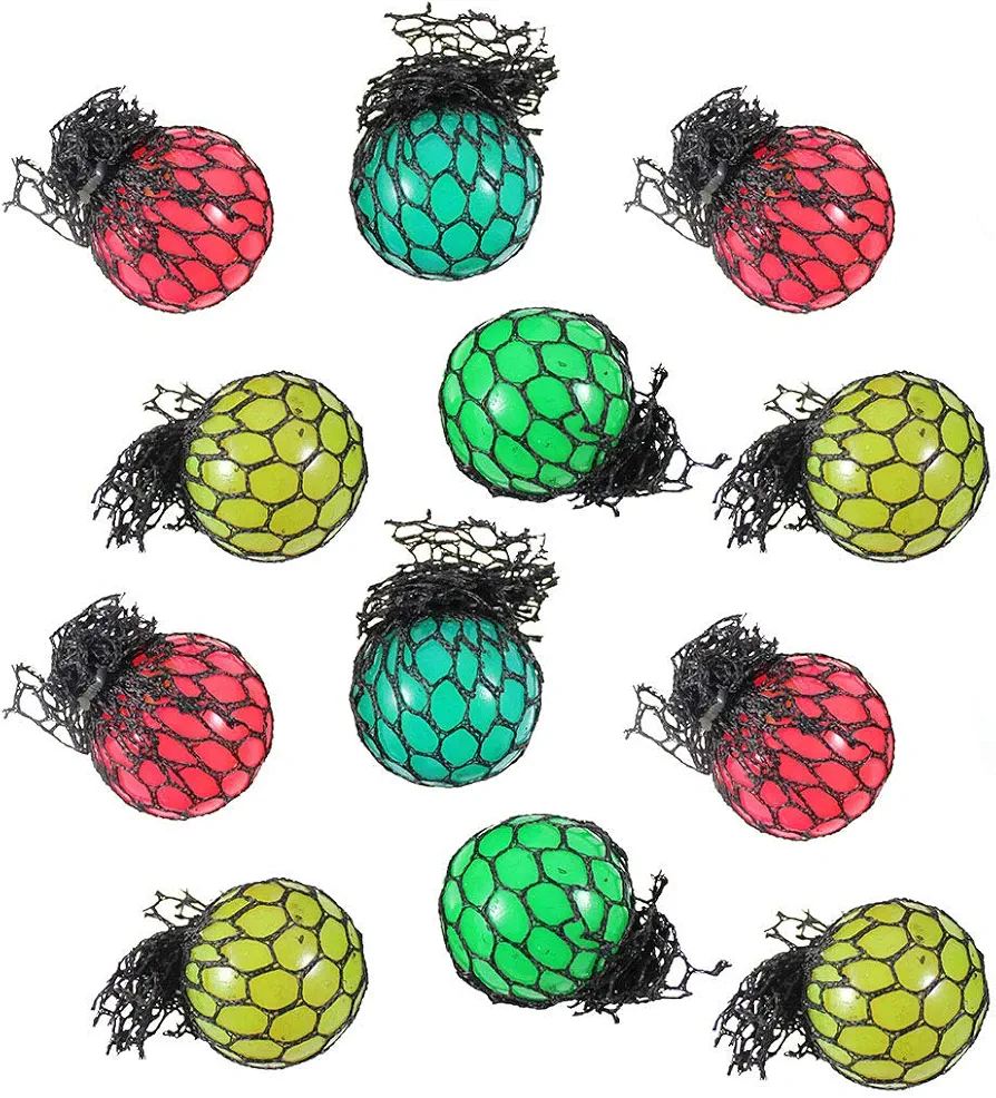 Set of 12 - Tiny 1.5" Mesh Balls - Squishy Fidget Ball with Web Netting - Stress Ball Color Changing Blobs - Sensory, Fidget Toy- Gooey Squish OT (12 Balls (1 Dozen))