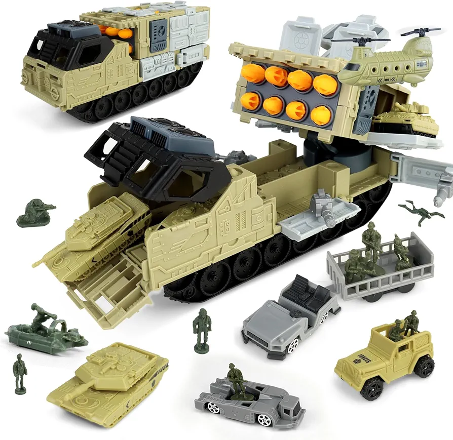 CORPER TOYS Military Toys Missile Launcher Armored Vehicle Playset with Army Men Action Figures and Army Vehicles Set for Boys Kids Gift for Birthday Christmas