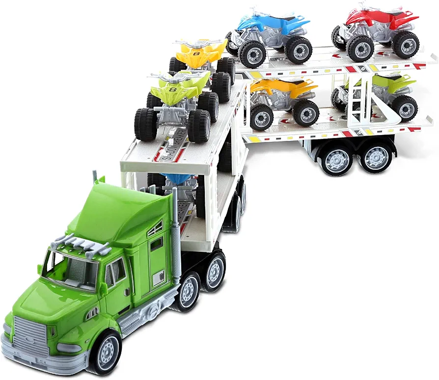 Mozlly Friction Powered ATV or Monster Truck Hauler Playset for Boys and Girls - Toy Car Carrier Truck Toy, Perfect ATV or Monster Truck Trailer Set for Pretend Play or Birthday Gift - Styles May Vary