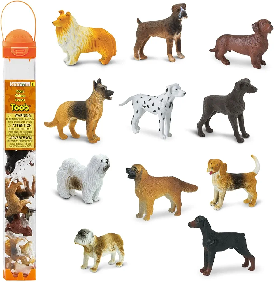 Safari Ltd. Dogs Toob - Mini Figurines: Dachshund, Dalmatian, Retriever, Sheepdog, Collie, Shepherd, Beagle, Boxer, Great Dane, Doberman, Bulldog - Educational Toys for Boys, Girls & Kids Ages 3+