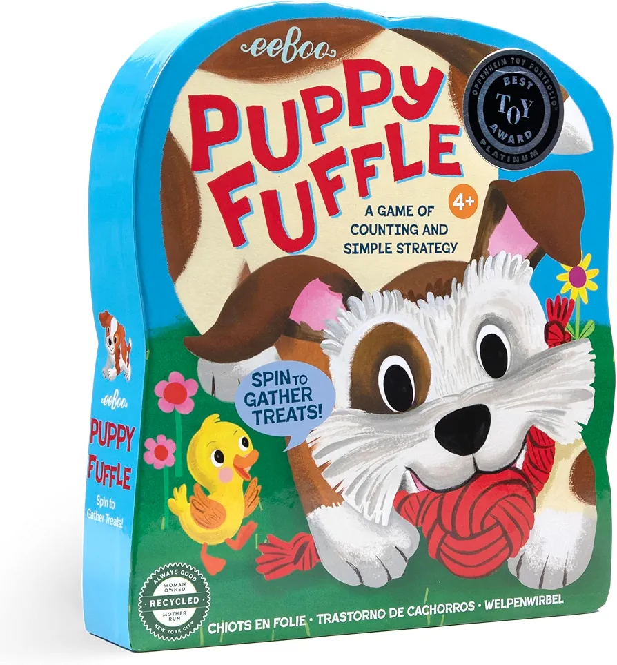 eeBoo: Puppy Fuffle - A Game of Counting & Simple Strategy, Kids Spinner Board Game, Collect Toys & Treats, Preschool, Ages 4+, 2-4 Players, 15-25 Min