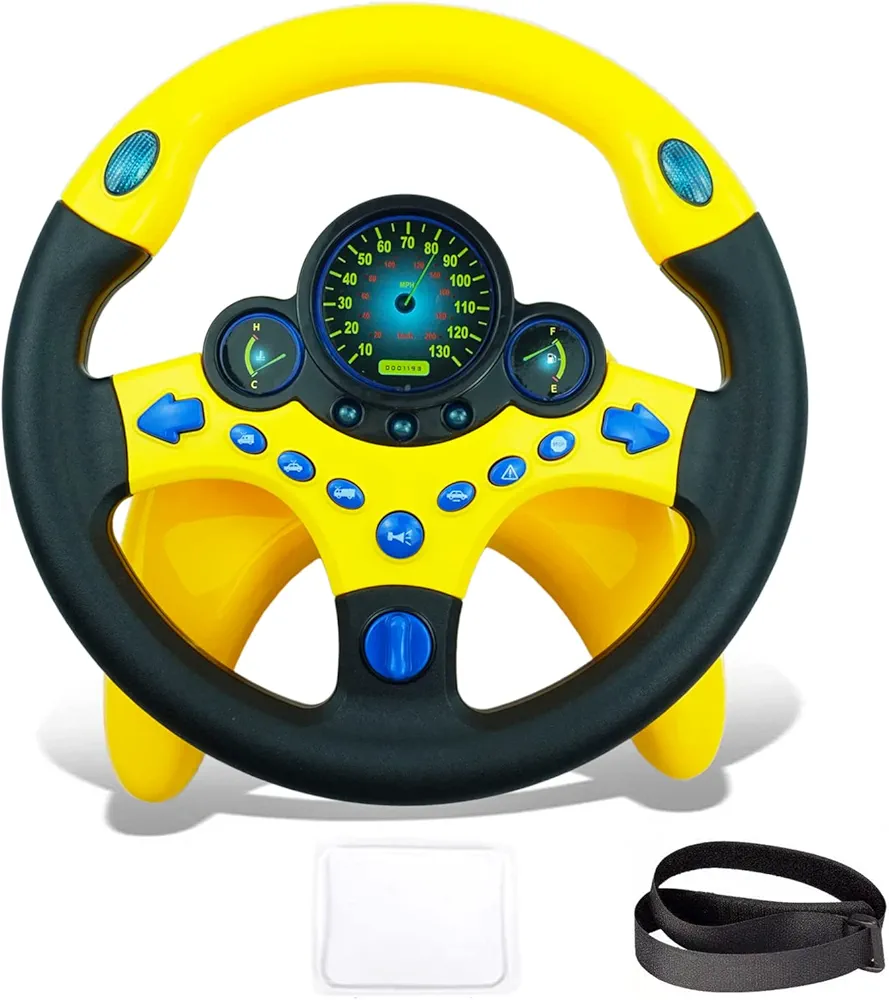 RedCrab Steering Wheel Car Driving Simulated Toy with Light and Music for Kids, Pretend Driving Seat Toys,Baby Electric Early Learning Educational Toys for Boys and Girls(Yellow)