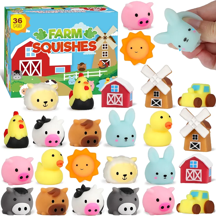 36 PCS Farm Animals Mochi Squishy Toys Stress Squishy Toys for Kids Party Favors