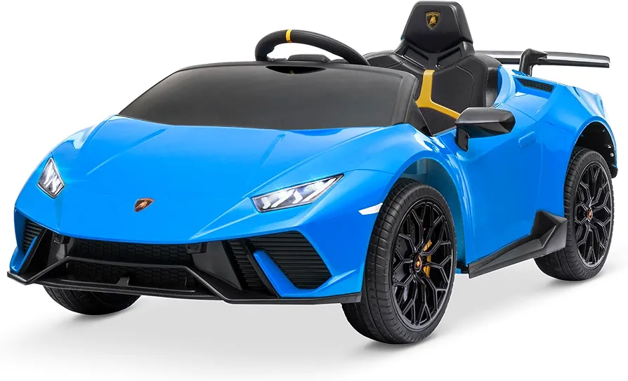 Kidzone Kids 12V Licensed Lamborghini Huracan Ride On Car Battery Powered Electric Vehicle Toy with 2 Speeds, 4-Wheel Drive, Suspension System, 2.4G Remote Parent Control, MP3, LED Headlights - Blue