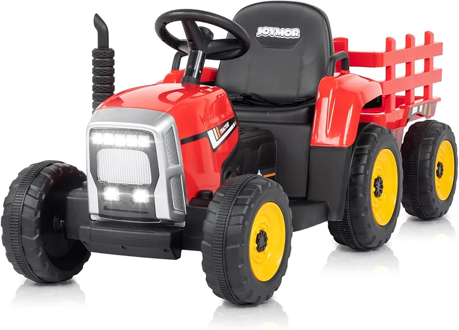 JOYMOR Ride on Tractor with Remote Control, 25W Motors Electric Tractor with Trailer for Toddler, 12V Battery Powered Ride on car Toy for Boys and Girls