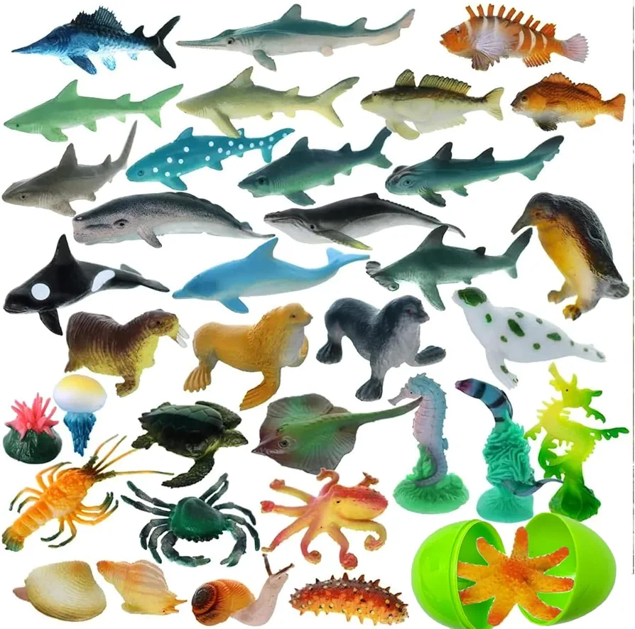 GiftExpress Ocean Sea Creatures/Animals Toy Figures, 36 Pcs Mini Assorted Under The Sea Life Realistic Figures, Educational Toy, Easter Egg Filler, Cupcake Topper, Aquarium Decorations