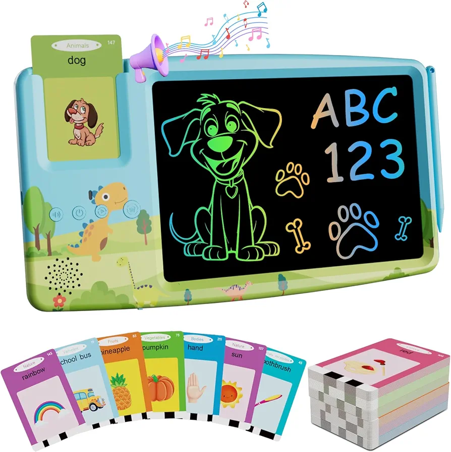 Talking Flash Cards with LCD Writing Tablet, 224 Words Educational Toys, Toddler Word Learning Spelling Drawing Interactive Toys, Preschool Learning Toys for 3 4 5 6 Years Old Boys and Girls