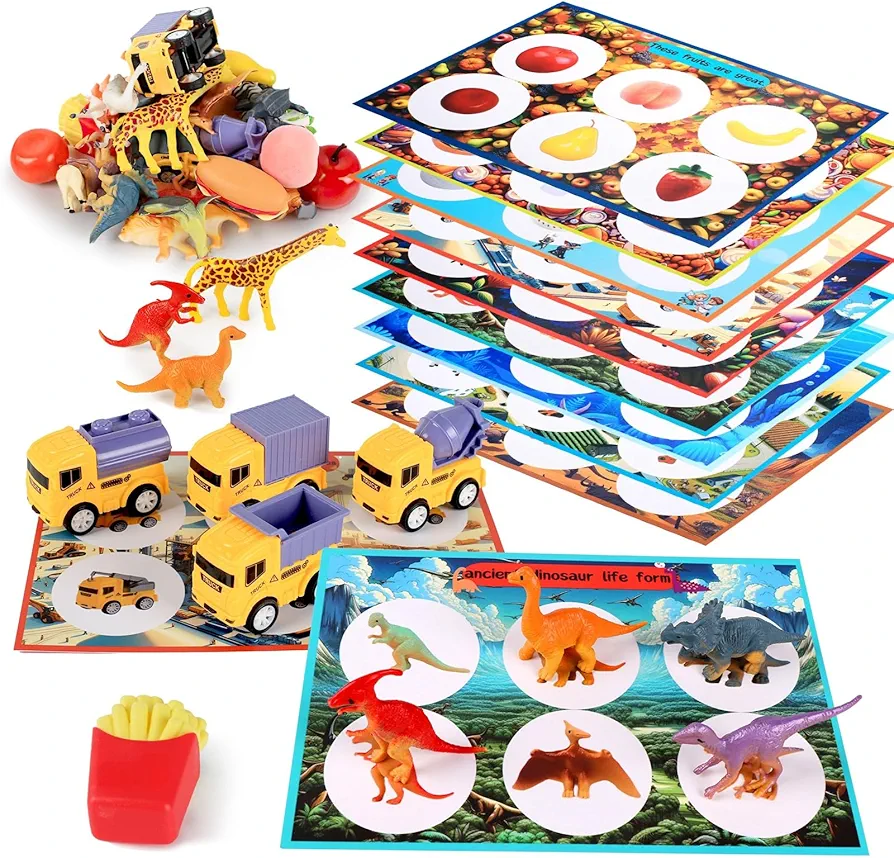 Toddler Sorting Toys, Sensory Toys,Fruits Dinosaurs Animals Insects Balls Food Fish Poultry Sorting Matching Playsets, Montessori Toys for 3 Years, Boys and girls Infant Preschool Learning Toys