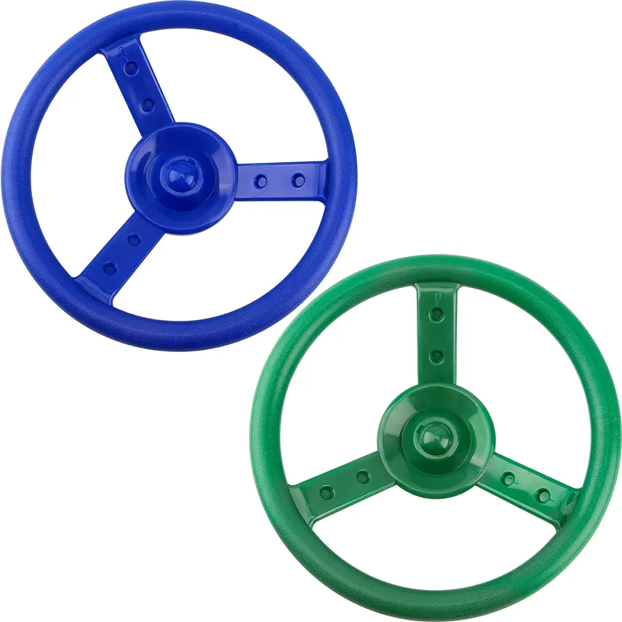 2 Pack Steering Wheel Playset Plastic Pirate Ships Wheel with Mounting Tools for Kids Playground Outdoor Gym(Green,Blue)