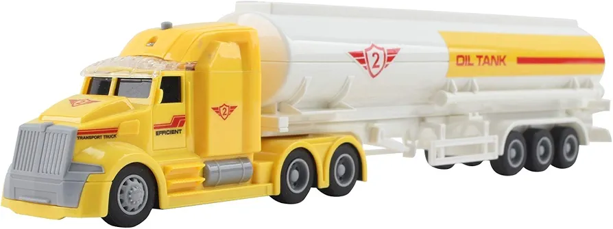 Toy Semi Truck Fuel Trailer 14.5" Friction Powered with Lights and Sound Kids Push and Go Big Rig Oil Carrier Vehicle Transporter Semi-Truck Pretend Play Car Great Gift for Children Boys Girls