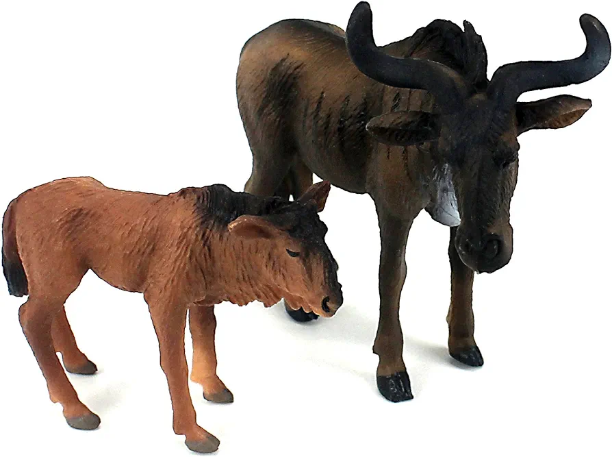 African Jungle Animals Toy Wildebeest Figure Realistic Plastic Figurine Playset Lot 2-piece