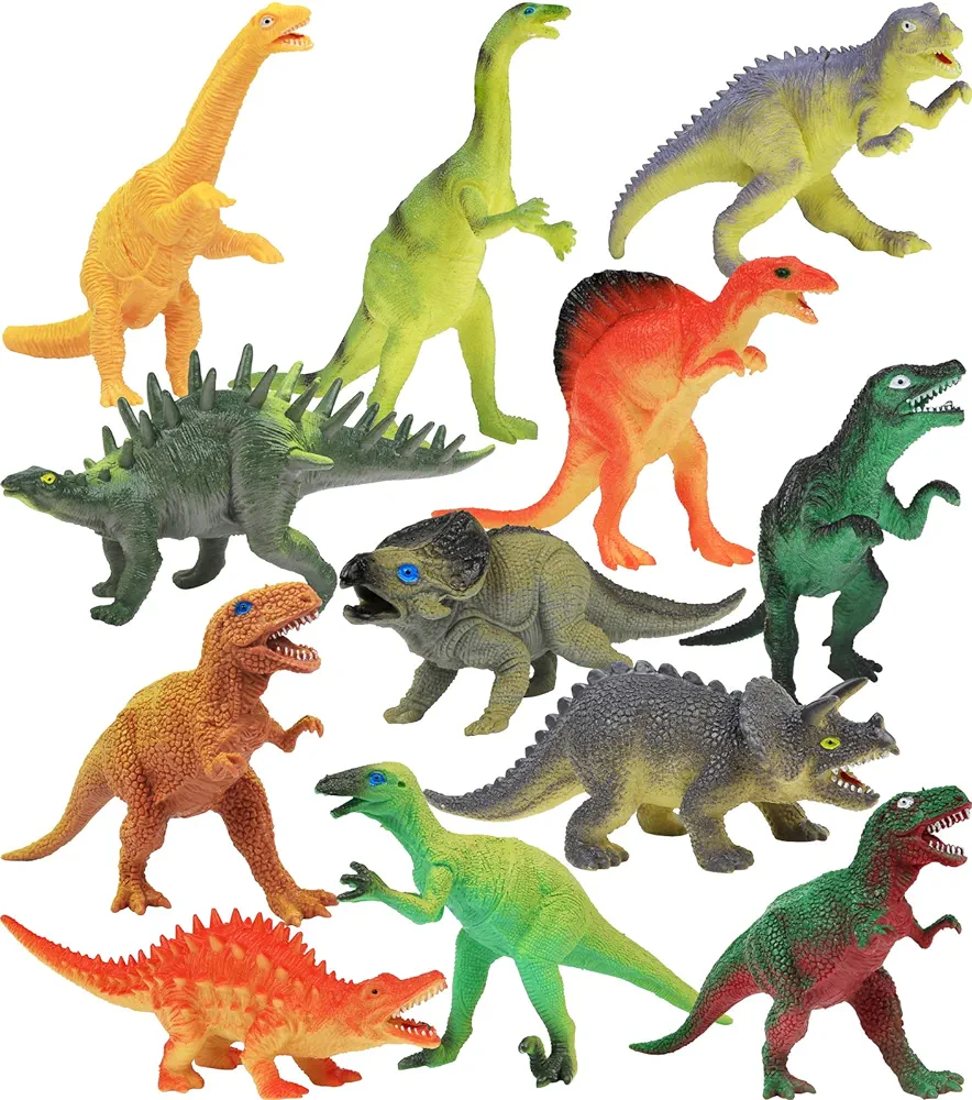 Click N' Play Click N’ Play Dinosaur Figure Toys, Jumbo 7” Inch Dinosaur Playset for Kids & Toddlers, Realistic Looking Dino Toy Set, Gift for Boys & Girls, Plastic Dinosaur Play Set, Pack of 12