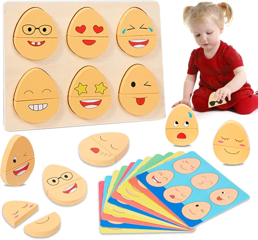 Montessori Wooden Sensory Toys for Toddlers 1-3 Year Old, Toddlers Facial Expressions Puzzles for Preschool Kids Ages 2-4 Educational Baby Learning Toys, Autistic Children Toys for Boys Girls Age 3-5