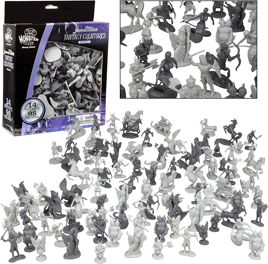 98-Piece 1/32 Scale Monster Fantasy Creature Mini Figure Playset - For Dungeons & Dragons and RPG Games