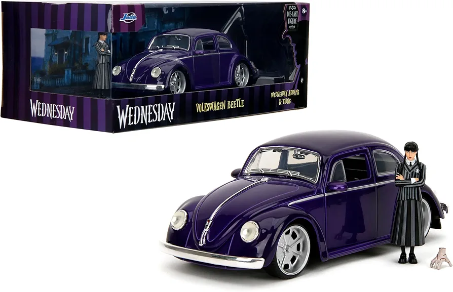 Wednesday 1:24 1959 Volkswagen Beetle Die-Cast Car & Wednesday Addams and Thing Figures, Toys for Kids and Adults