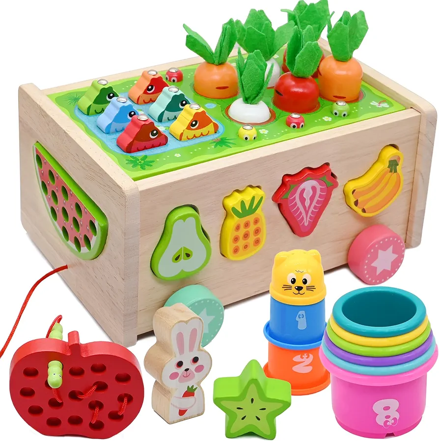 10-in-1 Toddlers Montessori Wooden Educational Toys for Baby Boys Girls Age 18 Months and Up,Shapes Sorting &Matching, Preschool Learning Fine Motor Skills Game