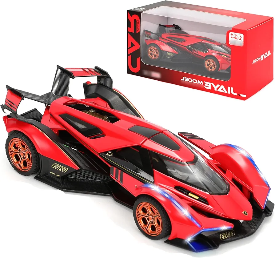 Diecast Toy Car Lambo V12 Model 1:32 Scale, Pull Back Sports Car with Light and Sound, Zinc Alloy Collectible Supercar Gift for Kids, Perfect Toy for Boys Ages 3-8, Red