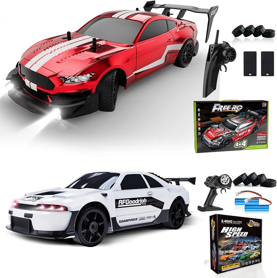 RC Drift Car 1:16 Scale 4WD RC Car 30km/h High Speed+RC Drift Car 1:24 Scale 4WD RC Car 15km/h High Speed Racing Sport Toy Car for Adults Boys Girls Kids Gift 2Pcs Rechargeable Battery