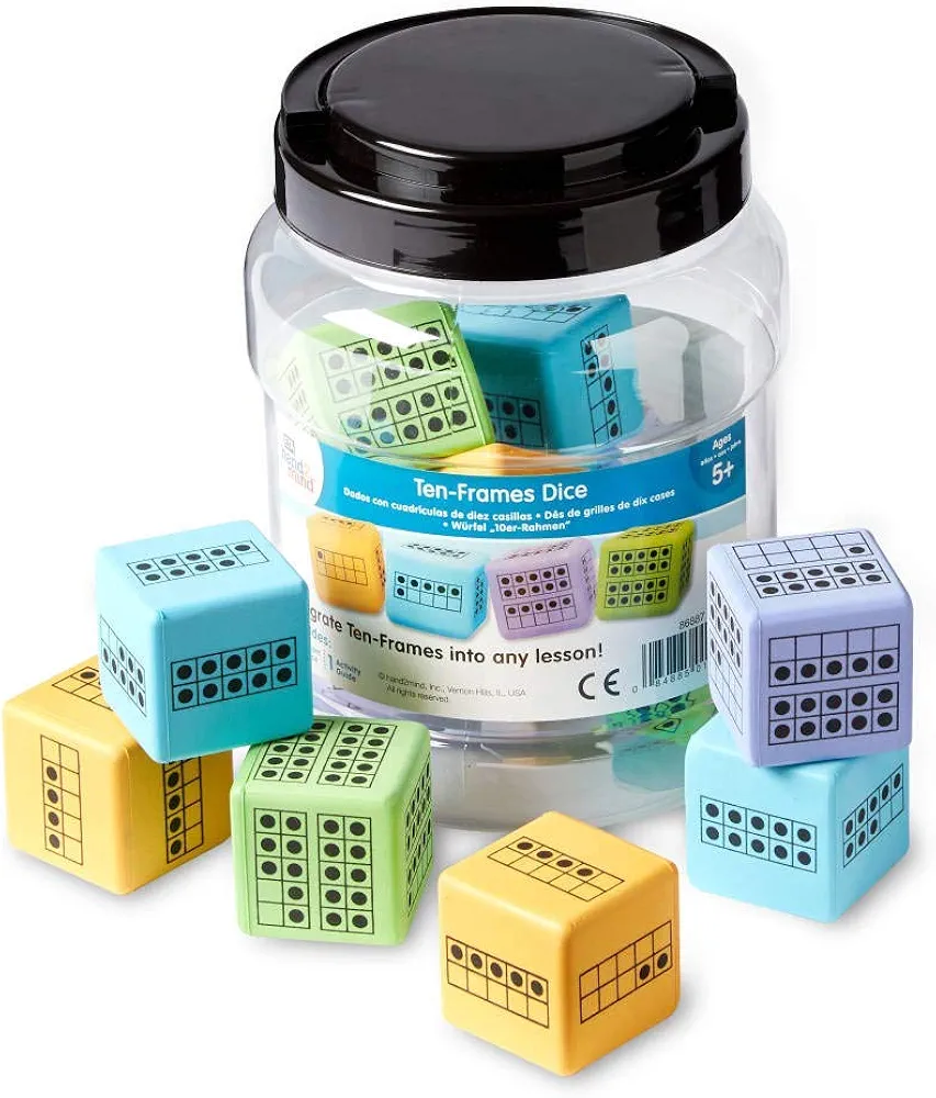 hand2mind Ten Frame Dice, Large Foam Dice for Classroom, Subitizing Dice, Math Manipulatives for Elementary School, Counting Toys for Toddlers, Educational Toys for Preschool Children (Set of 12)