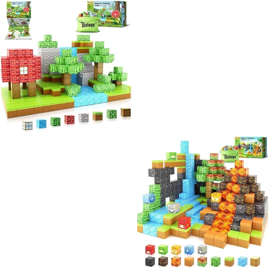 128PCS Magnetic Blocks-Build Mine Magnet World Dinosaur Set, Magnetic Toys for Boys & Girls Age 3-4 4-5 6-8, STEM Montessori Sensory Toys for Toddlers Gifts for 3+ Years Old