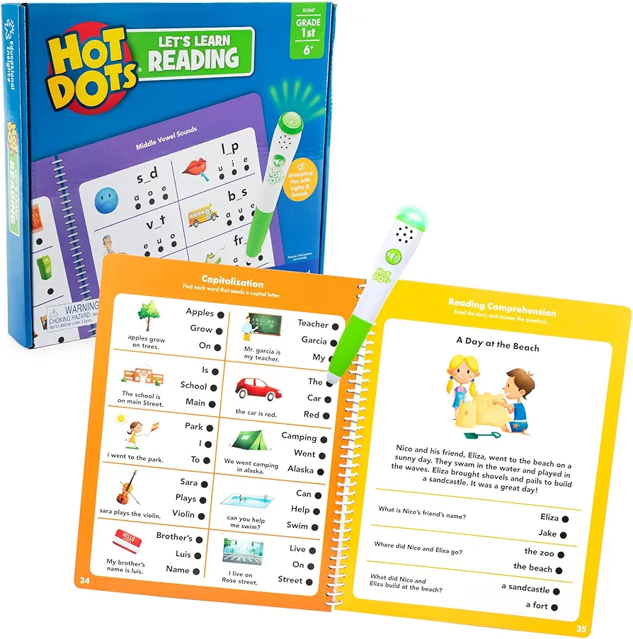 Educational Insights Hot Dots Let's Learn 1st Grade Reading, Reading Activity Workbook, Ages 6-7