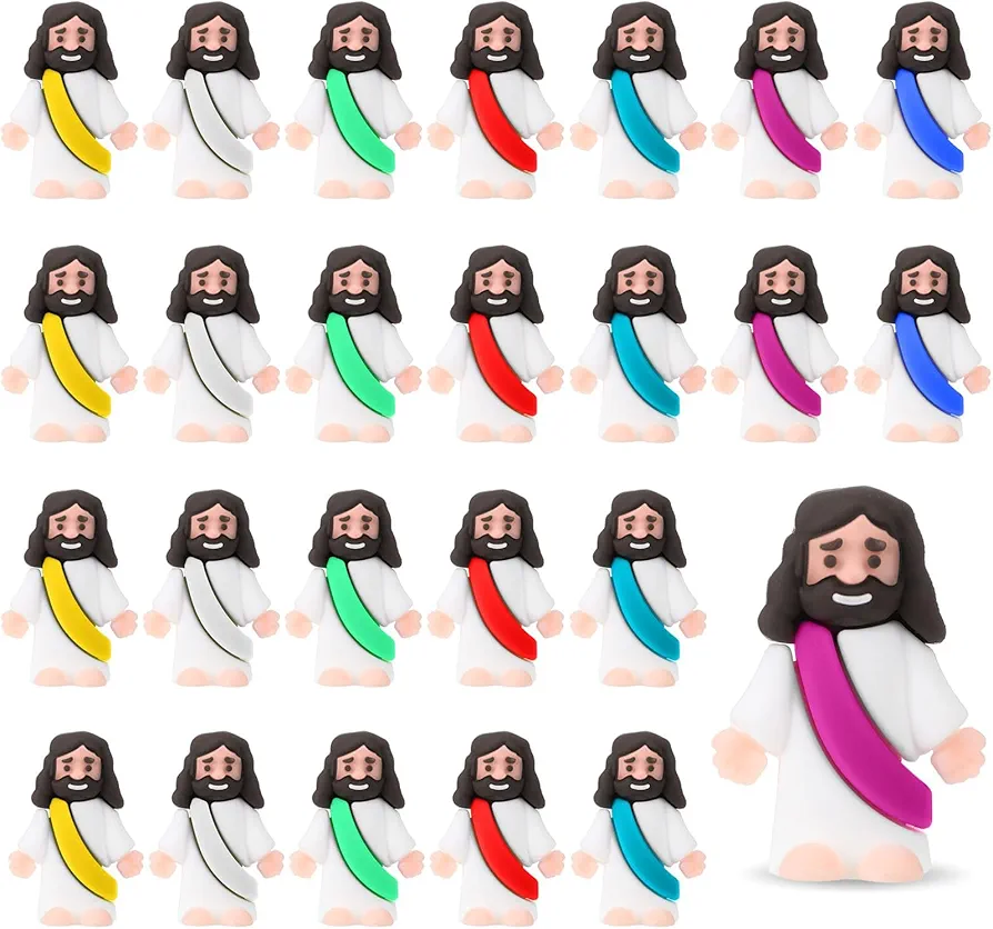 25 Pcs Little Jesus Figures Original Design Mini Rubber Jesus Toys to Hide and Seek Religious Party Favors Sunday School Baptism Gifts