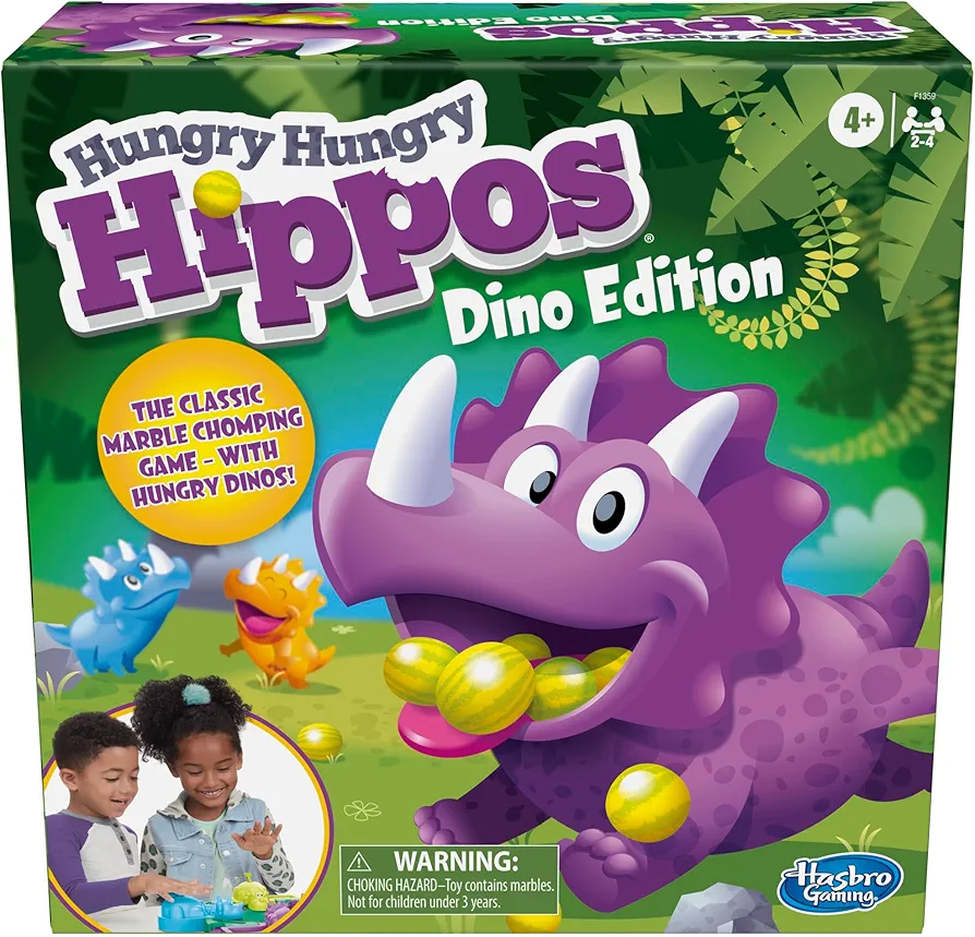 Hasbro Gaming Hungry Hungry Hippos Dino Edition Board Game, Pre-School Game for Ages 4 and Up; for 2 to 4 Players (Amazon Exclusive)