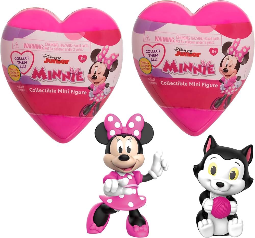 Just Play Disney Junior Minnie Mouse Mini Figure Heart Capsules 2-Pack, 2.5-inch Figurines, Pink, Kids Toys for Ages 3 Up