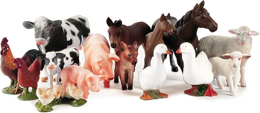 Boley Farm Animal Figurines - 15 Piece Playset of Small Realistic Plastic Assorted Farm Animals for Toddlers and Kids