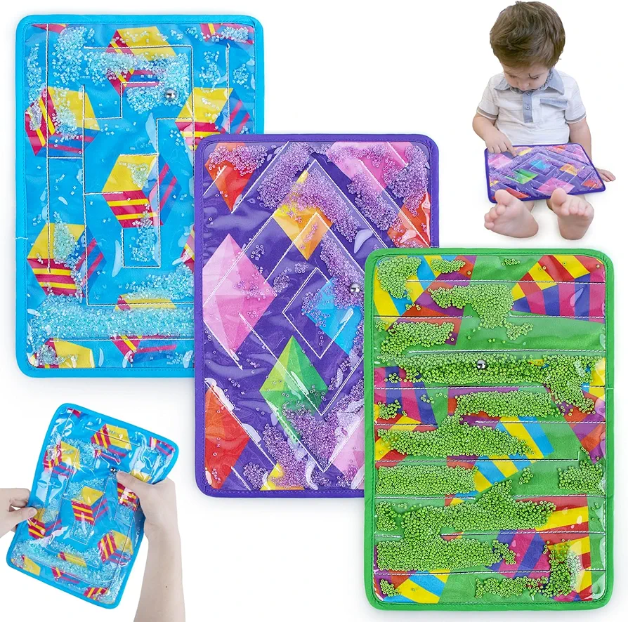 teytoy 3 Pcs Fidget Marble Maze Mat, Filled Sensory Fidget Toys for Kids Children Teens with Autism Tactile Autistic Calming Toys for Preschool Classroom Stress & Anxiety Relief Calm Down Toy