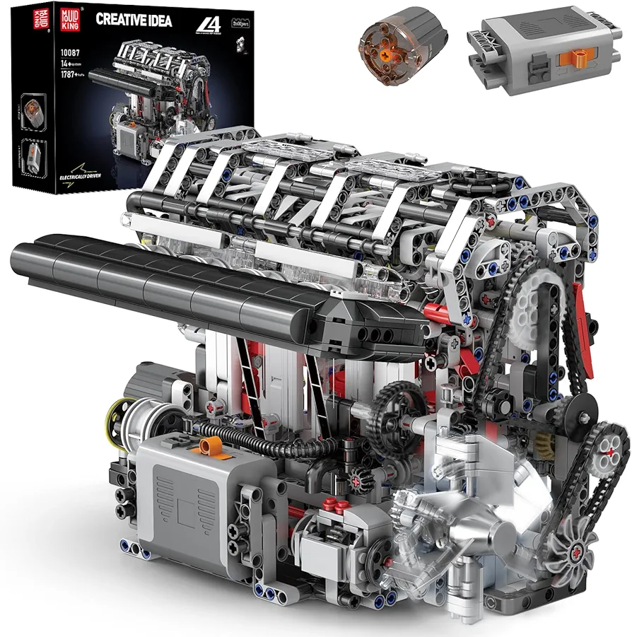 Mould King 10087 L4 Engine Building Kit - Build Your Own L4 Engine Toy, 4-Cylinder Combustion Petrol Car Engine Replica STEM Mechanic Engineering Model Construction for Teens 14+ Years (1787 Pcs)