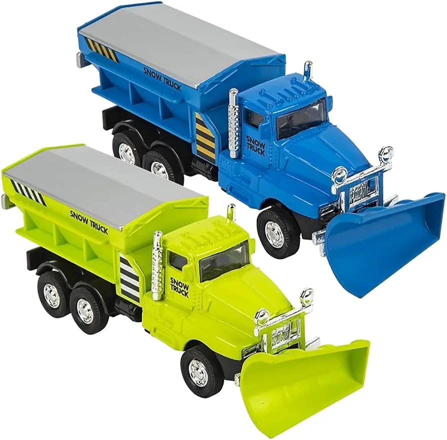 ArtCreativity Pull Back Snow Plow Toys, Set of 2, Diecast Metal Kids’ Pullback Toys, Cool Car Toys for Boys and Girls, Snowplow Trucks for Children, Great Gift or Birthday Party Favors