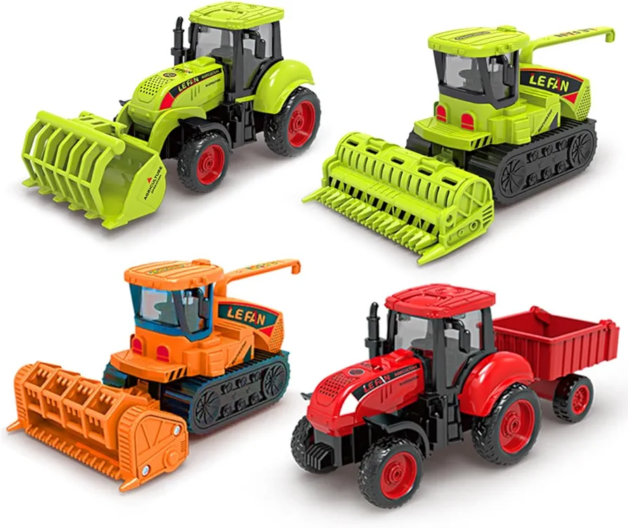 Friction Powered Cars Push and Go Cars Toy Farm Trucks Vehicle Tractor with Trailers,Agricultural Vehicles Toys,Party Favors for Boys Girls