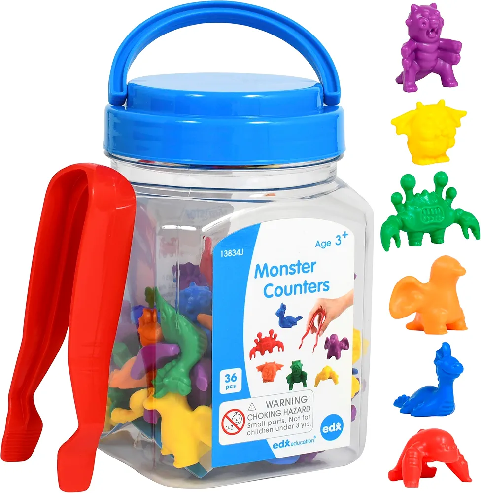 edxeducation Monster Counters - Set of 36 - Early Math Manipulatives - Learn Counting, Colors, Sorting and Sequencing - Preschool Learning