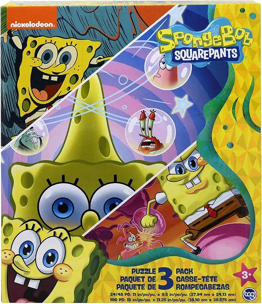 SpongeBob SquarePants - 3 in 1 Jigsaw Puzzles for Kids. Great Birthday & Educational Gifts for Boys and Girls. Colorful Pieces Fit Together Perfectly. Great Preschool Aged Learning Gift.