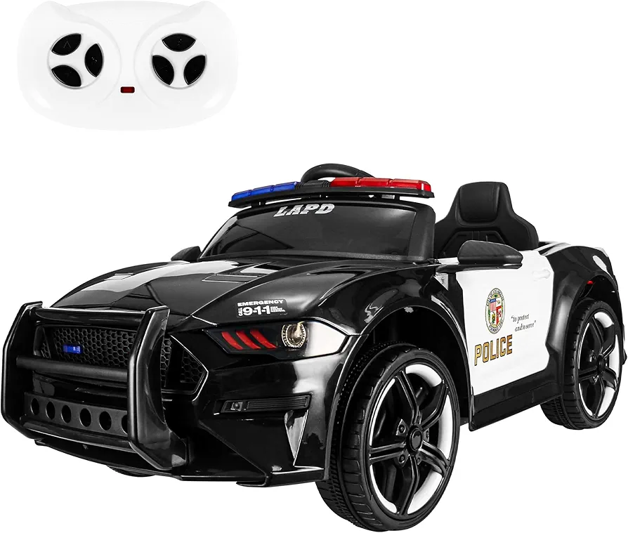 LAPD Police Cruiser 12V Electric Ride On Car for Kids Age 3-8 - Remote Control, Megaphone, Siren & Lights - ASTM-Certified Fun Toy Car with EVA Tire & Leather Seats