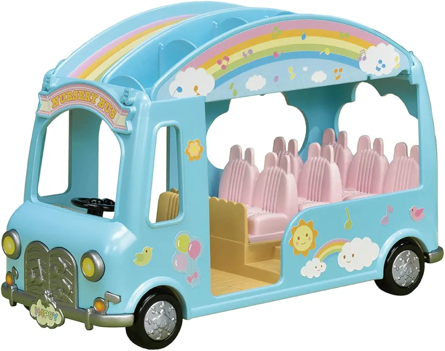 Calico Critters Sunshine Nursery Bus for Dolls, Toy Vehicle seats up to 12 collectible figures , Blue