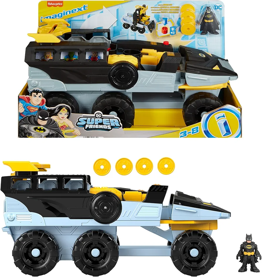 Fisher-Price Imaginext DC Super Friends Batman Toys Transforming Bat-Tank with Lights Sounds Figure & Projectiles for Preschool Kids Ages 3+ Years