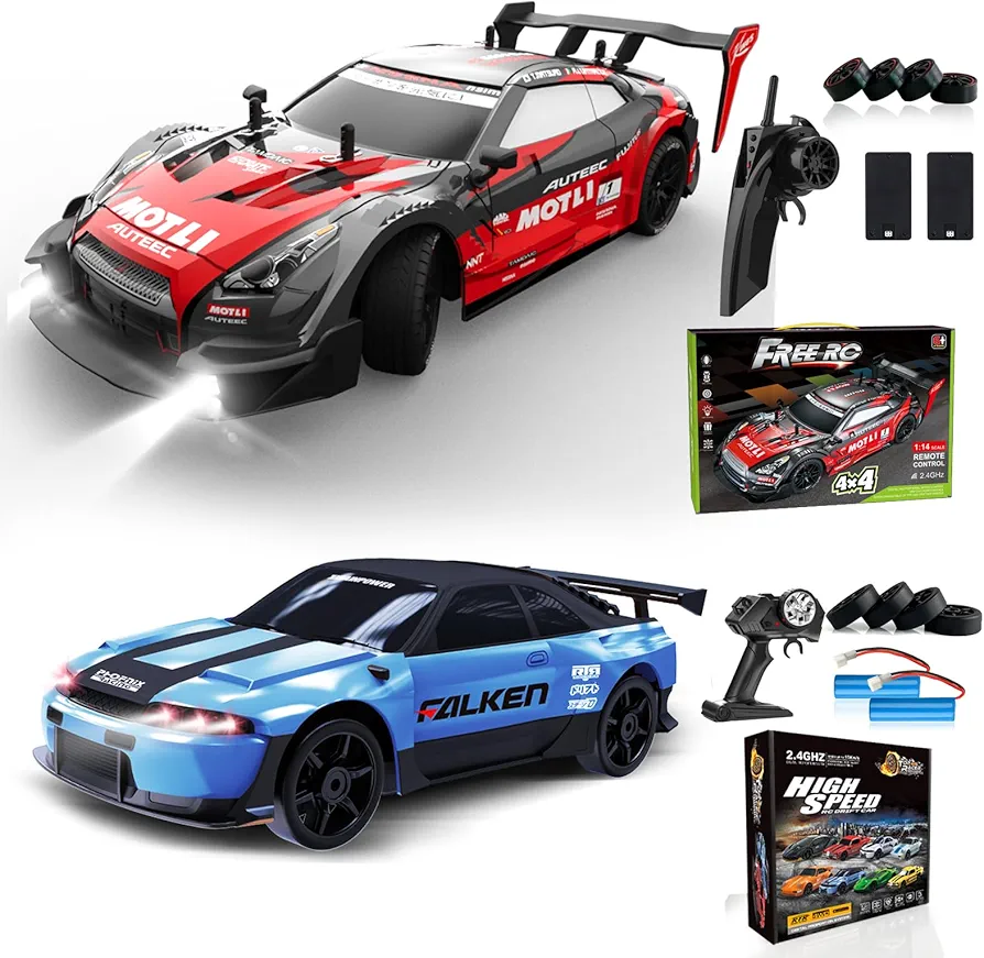 RC Drift Car 1:16 Scale 4WD RC Car 30km/h High Speed+RC Drift Car 1:24 Scale 4WD RC Car 15km/h High Speed Racing Sport Toy Car for Adults Boys Girls Kids Gift 2Pcs Rechargeable Battery