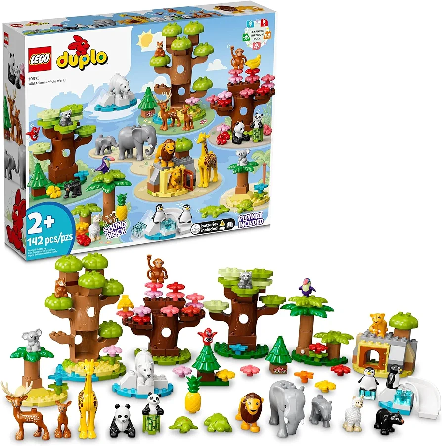 LEGO DUPLO Wild Animals of The World Toy 10975, with 22 Animal Figures, Sounds and World Map Playmat, Educational Animal Building Kit, Learning Toy, Gift for Toddlers, Girls, Boys 2-5 Year Old