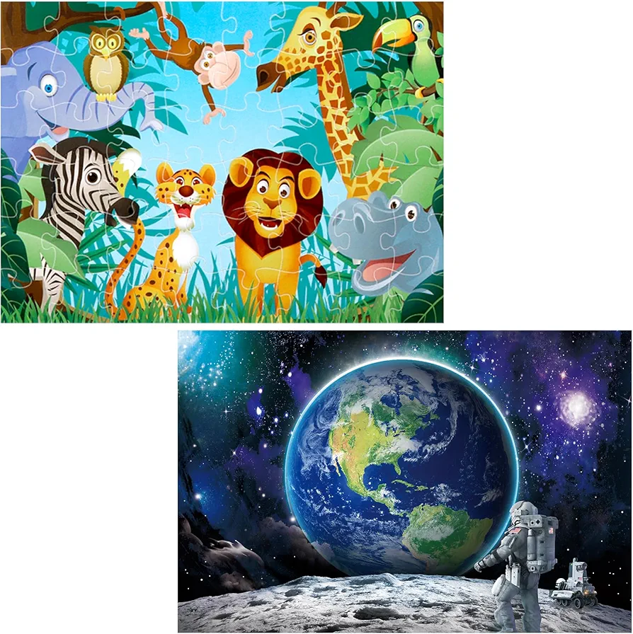 Jumbo Floor Puzzle for Kids Animal Earth Jigsaw Large Puzzles 48 Piece Ages 3-6 for Toddler Children Learning Preschool Educational Intellectual Development Toys 4-8 Years Old