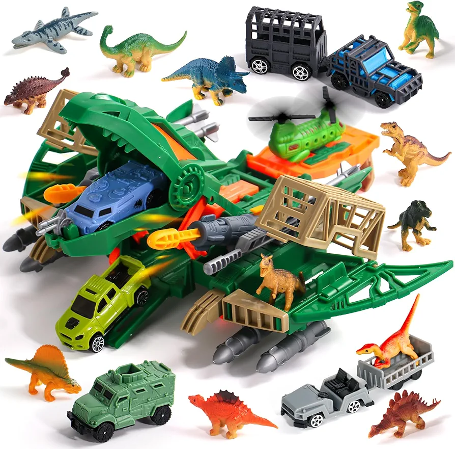 Dinosaur Toys for Kids 5-7 Girls Boys Toys Kids Toys with Airplane Toy 12 Dino Figures Transport Vehicles Cars STEM Toys 4 Year Old Boy Toys Birthday Gifts Toys for 3 4 5 6 7+ Year Old Boys Girls