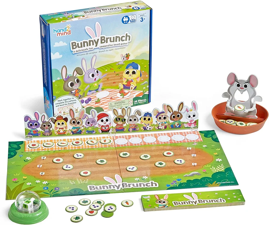 hand2mind Bunny Brunch Board Game, Pattern Game, Cooperative Board Game for Kids, Math Game, Counting Game, Preschool Math Learning Games, Educational Board Games, Bunny Toys for Kids, Easter Toys