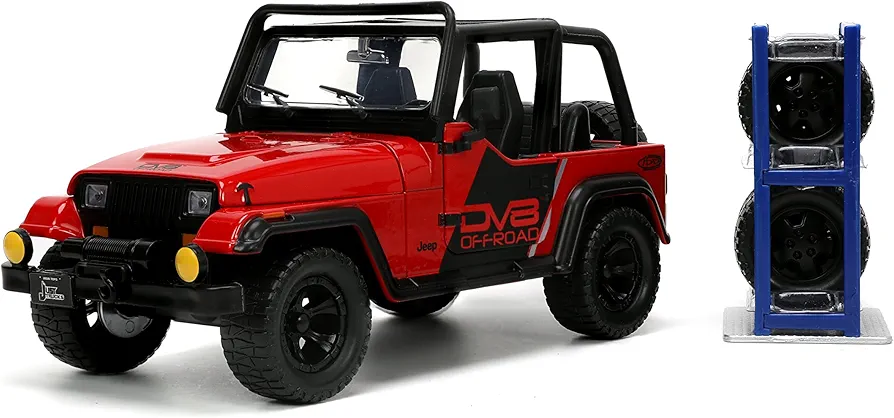 Jada Toys Just Trucks 1:24 1992 Jeep Wrangler Die-cast Car Red/Black with Tire Rack, Toys for Kids and Adults