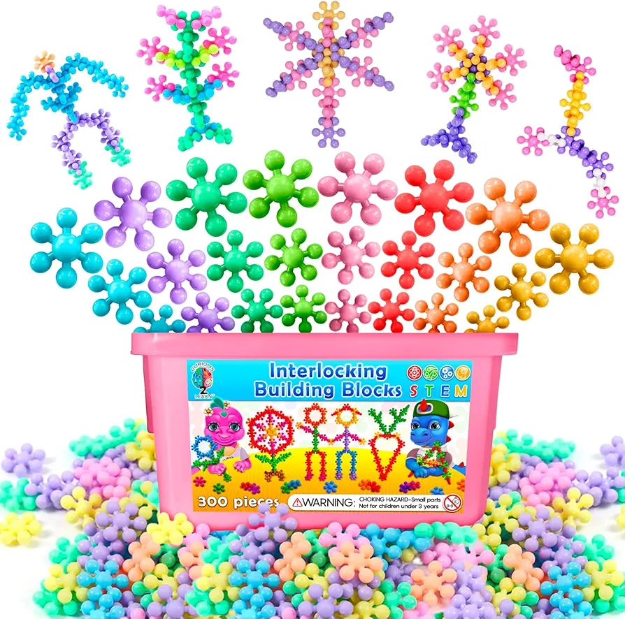 PASTEL Colors Building Blocks 300ct - Kids STEM Toys Educational Building Toys- Discs Sets Interlocking, Solid Plastic for Preschool Kids Boys and Girls Aged 3+, Creativity Kids Toys