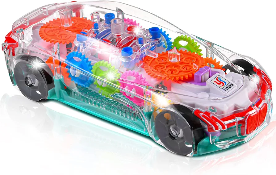 ABK Transparent Toy Car - with Visible Colored Moving Gear System, Light and Sound Transparent Electric Car Toy Light Music LED Light Effects (Sport Car)