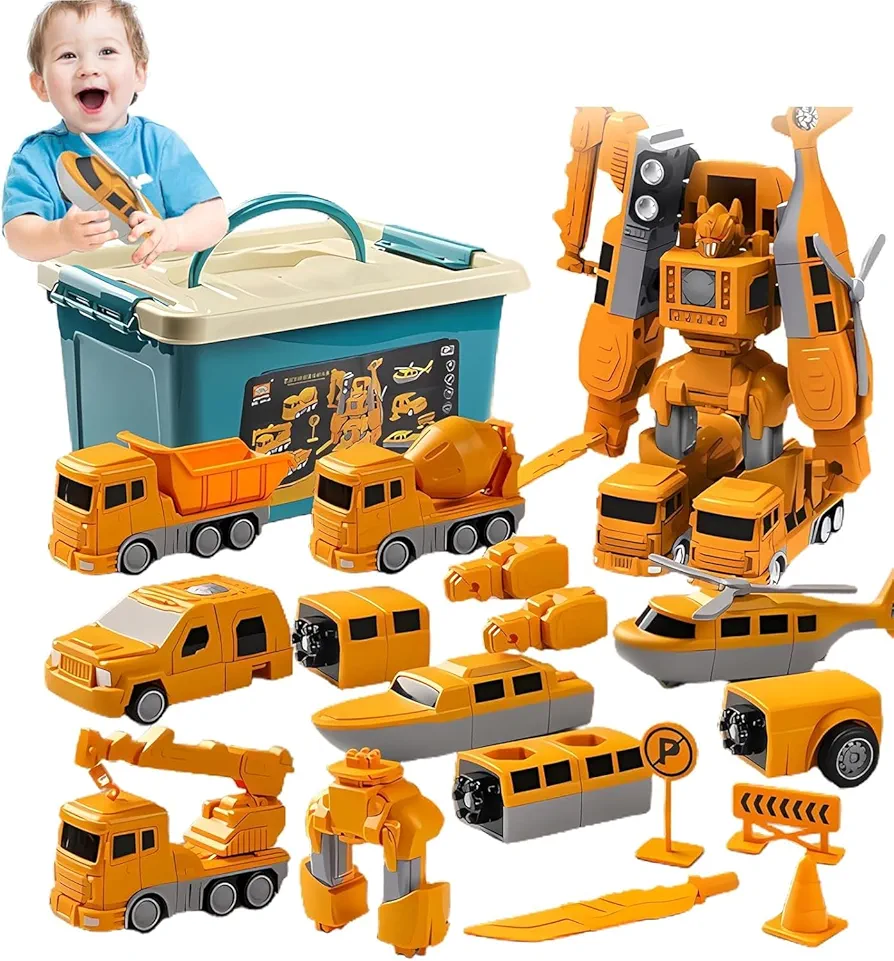 2024 Magnetic Transform Engineering Car Assembled Toys with Storage Box, Construction Vehicles Magnetic Blocks for Kids Age 3-8 Outdoor Toddler Activities Toys