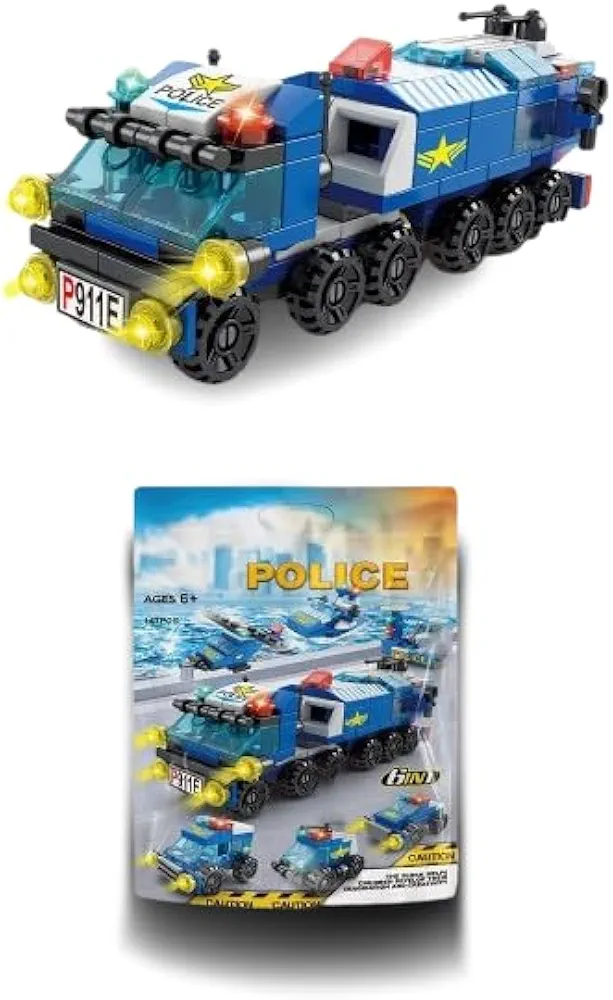 6 in 1 Building Blocks City Fire Engineering Vehicle Truck Car Mini Toy Bricks Boys Children's Plane Tank SWAT Police Model