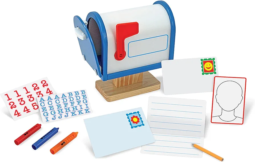 Melissa & Doug My Own Wooden Mailbox Activity Set and Educational Toy With Reusable Letters And Post Cards, Pretend Play Mailbox For Preschoolers And Kids Ages 4+